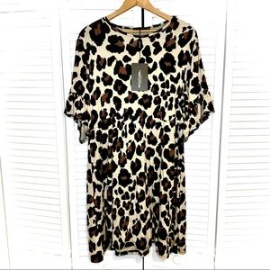 NEW Leopard Print Frill Sleeve Dress US 16 PLT
